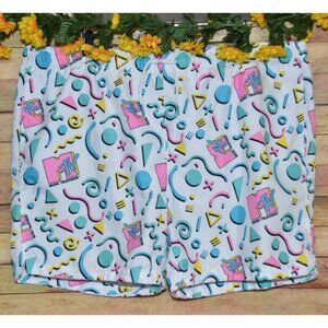 MTV Men's White Swimming Trunks Shorts XXL Retro 80's Tie Up Elastic Waist